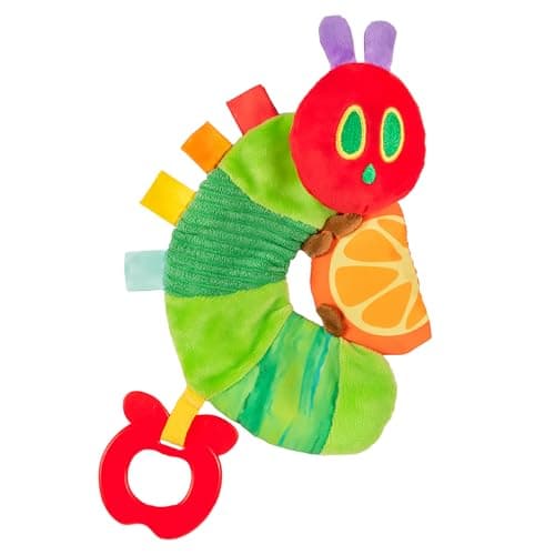 Image of Kids Preferred Eric Carle Toddler Toys The Very Hungry Caterpillar Sensory Toy with Crinkle Orange Slice and Teether Ring for Car Seat and Stroller