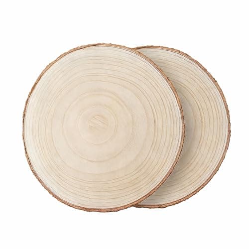 Image of HERZWILD 30-34 cm Large Tree Disc, 2 Pieces Wooden Discs with Bark Coaster, Wooden Log Rustic Candle Holder for DIY Crafts (30-34 cm/2 Pieces)