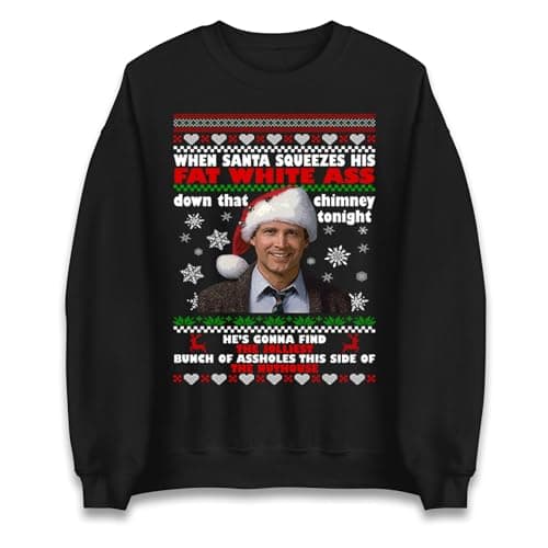 Image of Clark Griswold Funny Christmas Jumper, National Lampoon’s Xmas Sweatshirt, Movie Quote Holiday Knit, Retro 80s Festive Gift Black
