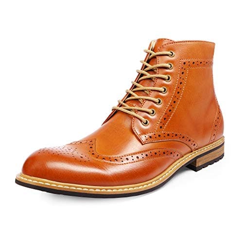 Image of Bruno Marc Men's Leather Brogue Ankle Boots Classic Lace Up Dress Boots for Casual or Formal Wear,Size 7,Brown,BERGEN-01