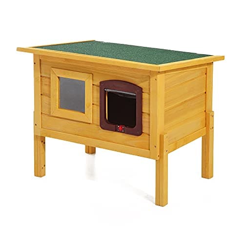 Image of Pawhut Garden Wooden Cat House Outdoor Pet Play Home Waterproof Roof Kitty Shelter Kennel w/ith Door & Window