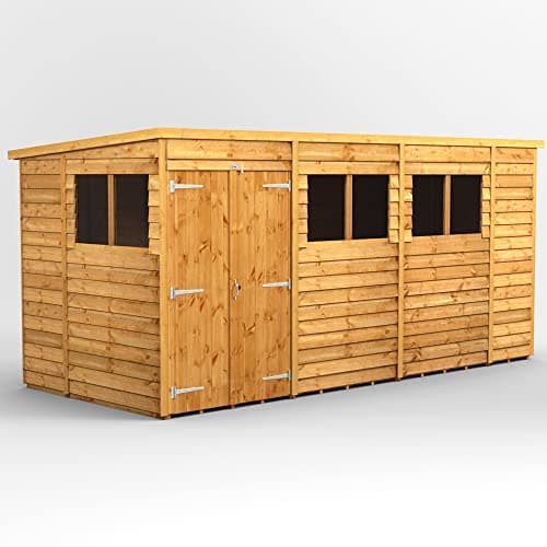 Image of Powersheds High Grade Premium Pent Overlap Wooden Shed with Double Door, Security Features, Door & Window Flexibility, made from Extra Thick Timber