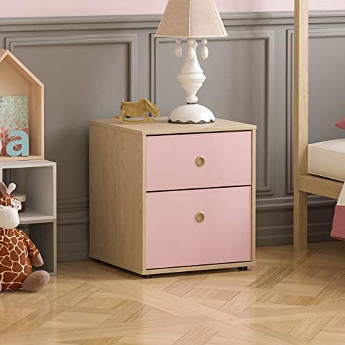 Image of Junior Vida Neptune 2 Drawer Bedside Table Cabinet Chest of Drawers Bedroom Storage Children's Kids Furniture (Pink & Oak)