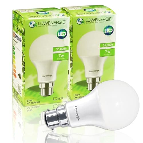 Image of LOWENERGIE LED Light Bulbs 7W B22 Bayonet Warm White 3000K A60 GLS Lamps – Pack of 2, 60W Equivalent Energy-Saving Everyday Lighting [Energy Class F]