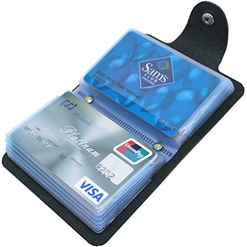 Image of Mocasor Credit Card Holders for Men & Women - Soft Leather Bank Card Case with 24 Durable Plastic Insert Sleeves (Black)