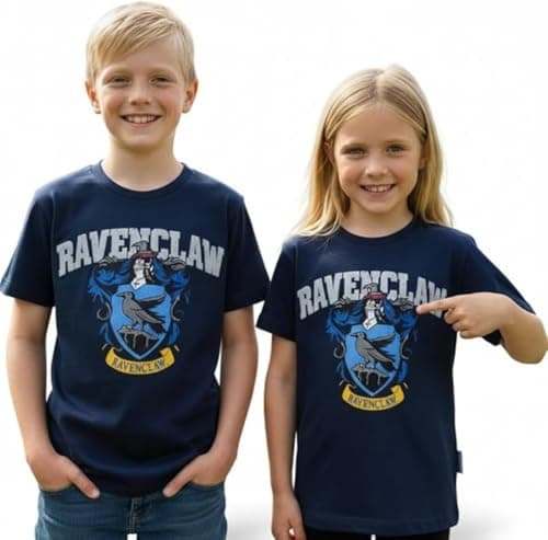 Image of Licensed Kids Unisex Harry Potter Ravenclaw T-Shirt – Official Hogwarts House Crest Tee with Raised Puff Print – Ages 1 to 13 Years, Navy Blue (11-13) (UK, Age, 1 Year, 2 Years, Regular)