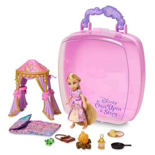 Image of Disney Store Official Rapunzel Mini Doll Playset, Tangled, 10 Pc., Toy Figure Set with Accessories, Including Pascal, Canopy Tent, Floral Bedroll - Suitable for Ages 3+