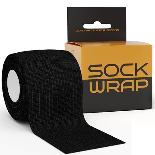 Image of Locked in Sock Tape for Football 5cm x 5m - Self Adhesive, Elastic Bandage Wrap for Socks, Shin Pads, Ankle & Knee Support - Comfortable Fit, Strong Hold for Training, Recovery & More (Black, 1 Roll)