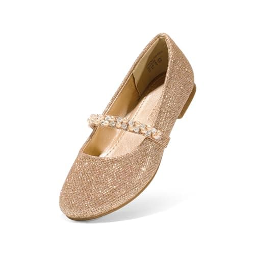 Image of DREAM PAIRS Fashion Girls Mary Jane Dress Shoes Ballerina Flats for Wedding,Party,School,Daily(Toddler/Little Kid/Big Kid),Size 12 Little Kid,Rose/Gold/Glitter,SERENA-100-KIDS