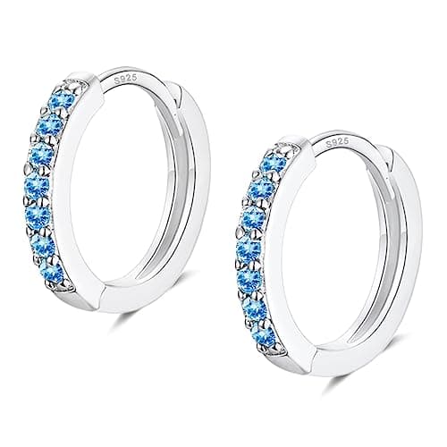 Image of EPIRORA Silver Hoop Earrings for Women, Sterling Silver Small Huggie Hoop Earrings | Hypoallergenic Blue Cubic Zirconia Hoops Earrings Jewellery Gifts for Girls Birthday Wedding