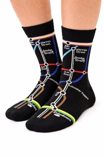 Image of Mens Licensed London Underground Tube Map Socks | Official Transport for London Merchandise | Fun Novelty Crew Socks UK Size 6–11 | Comfortable Cotton Gift for Travel & City Lovers TFL6301