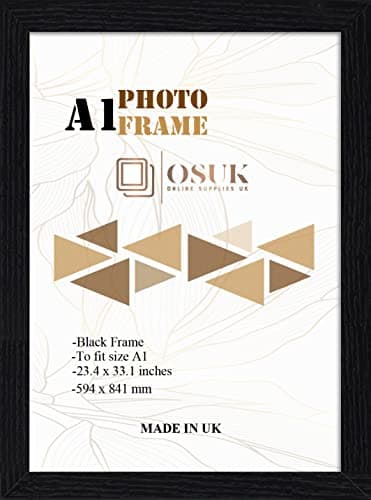 Image of OSUK A1 Frame Black In Size 59.4 x 84.1 cm Picture Frames A1 Photo Frame with Clear Perspex Front & Wall Mounting to Hang Portrait or Landscape - Large A1 Poster Frames