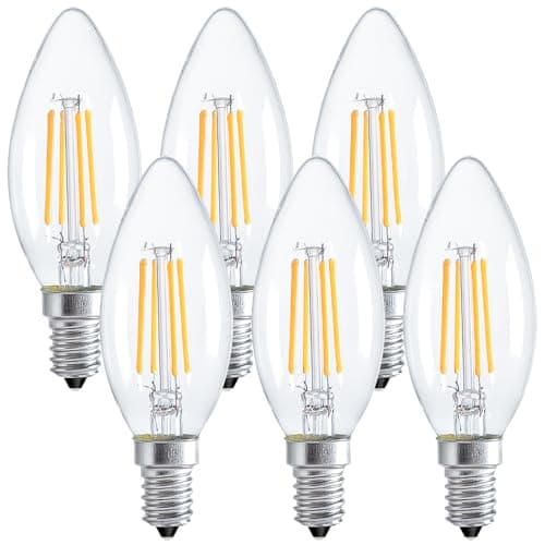 Image of E14 LED Light Candle Bulbs 4W (40W Equivalent) Warm White 2700K 470 Lumen SES Small Edison Screw Non-Dimmable White Clear Filament Bulbs, Pack of 6