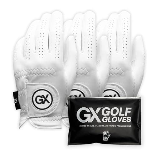 Image of GX Golf 3-Pack | The Players Cabretta Premium Men's Leather Glove – Precision Fit, Superior Grip, Long-Lasting Durability, Breathable Performance (Worn on Left (Right Handed Golfer), M)