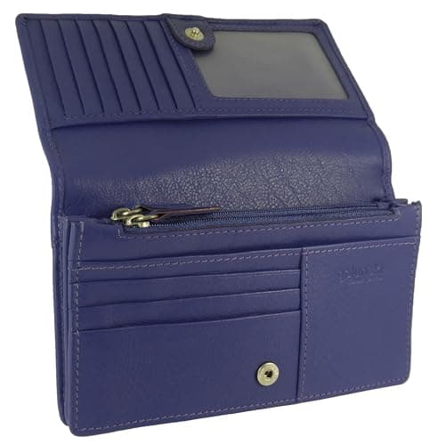 Image of Womens Leather Flapover Matinee Organiser Purse RFID Protection 10 Cards, Notes and Coins (Purple)