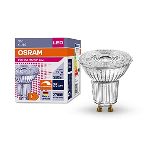 Image of Osram Dimmable LED Reflector Bulbs with GU10 Base | Energy Saving 50W Replacement Ultra Long Life (25,000H) Beam Angle 36° Warm White | PAR16 50 36° 4.5W/2700K GU10
