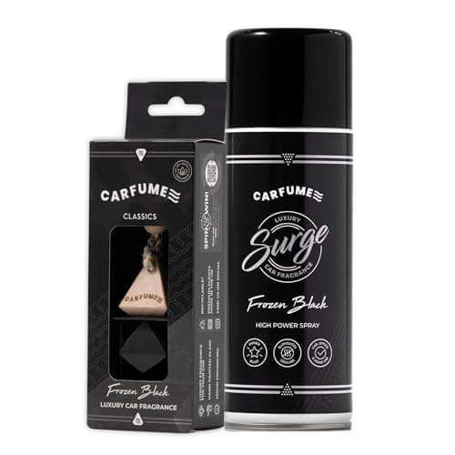 Image of Carfume Classic Frozen Black Car Air Freshener Twin Pack | Premium Ice, Citrus & Woody Fragrance - Black Diffuser & Surge Can Bundle - Luxury Unisex Car Accessory Gift