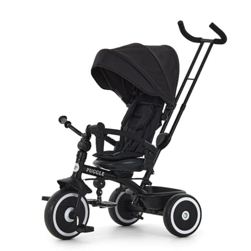 Image of Puggle Easy Twist 6-in-1 Folding Trike with Parent Handle - Midnight Black (9 Months - 5 Years)