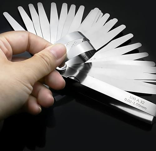 Image of AMSAMOTION Feeler Gauges 0.02-1.00mm/0.001-0.04" 32 Blades Tapered Feeler Gauge Metric Imperial, Dual Marked Metric and SAE for Measuring Gap Thickness or Width for Spark Plug, Valve, Piston, Guitar
