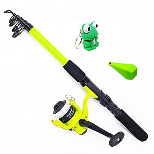 Image of FLADEN KIDS Fishing Rod Combo - Fishing Fun Telescopic (1.8m / 6ft) Rod/Matching Reel/Line/Training Weight/Fun LED Keyring Fishing Combo - Ideal Set For Children (Green Frog) [12K-518F]
