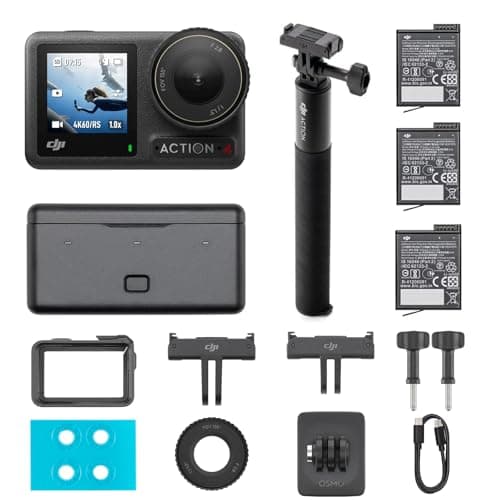 Image of DJI Osmo Action 4 Combo - 4K/120fps Waterproof Action Camera with a 1/1.3-Inch Sensor, 155° FOV,10-bit & D-Log M Color Performance, Outdoor Camera (Osmo Action 4 Adventure Combo)
