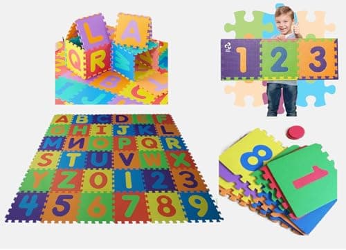 Image of Educational Alphabet and Numbers Foam Puzzle Mat, Multi-Color EVA Floor Tiles, Letters 0-9 Learning Play Mat for Kids (Alphabet/Number 36pcs)