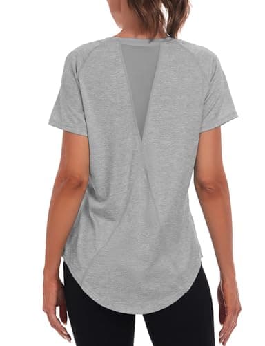 Image of Jlowesun Women's Long Gym Yoga Tops Ladies Sports T-Shirt, Short Sleeve Summer Quick Dry Fitness Athletic Workout Loose Plus Size Activewear for Running Exercise Tee
