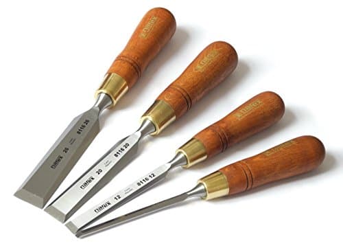 Image of Narex Premium Bevel Edge Chisel Set with Stained Hornbeam Wood Waxed Handles, Set of 4 pcs