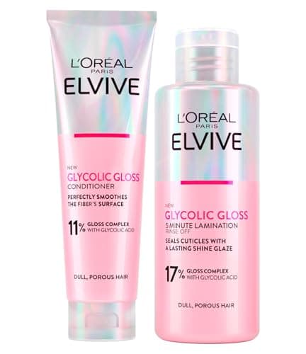 Image of L'Oréal Paris Elvive Glycolic Gloss Glycolic Acid Hair Set with Conditioner 150ml + 5 Minute Lamination Treatment for Dull and Porous Hair 200ml - 2 Bottles
