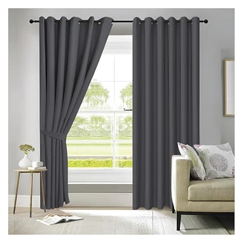 Image of APEX FURNISHINGS Charcoal Blackout Curtains for Bedroom 90 Inch Drop Thermal Insulated Eyelet Curtains & Drapes for Window Treatment & Living Room, 2 Panels (66x90 Inches)