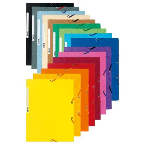 Image of Exacompta - Ref 55500E - Europa Elasticated 3 Flap Folders (Pack of 50) - 24 x 32cm, Suitable for A4 Documents, 400gsm Genuine Premium Pressboard - Assorted Colours