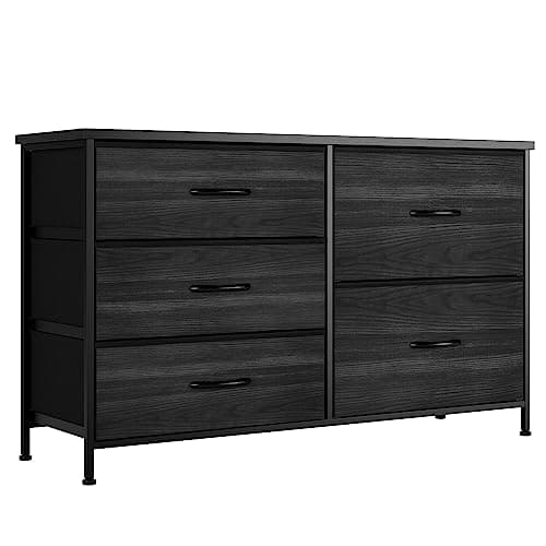 Image of Nicehill Dresser for Bedroom with 5 Drawers, Storage Drawer Organizer, Wide Chest of Drawers for Closet, Clothes, Kids, Baby, TV Stand with Storage Drawers, Fabric Drawers, Black Wood Grain