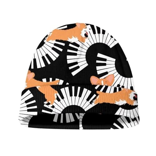 Image of SYtrade Skull Cap Beanie for Men Women's Knit Cuffed Beanie, Corgi Piano, M