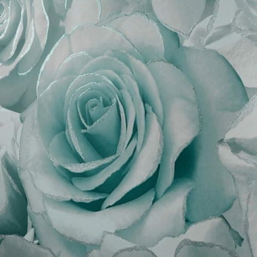Image of MURIVA MADISON ROSE GLITTER FLORAL WALLPAPER AQUA BLUE GREY 139523