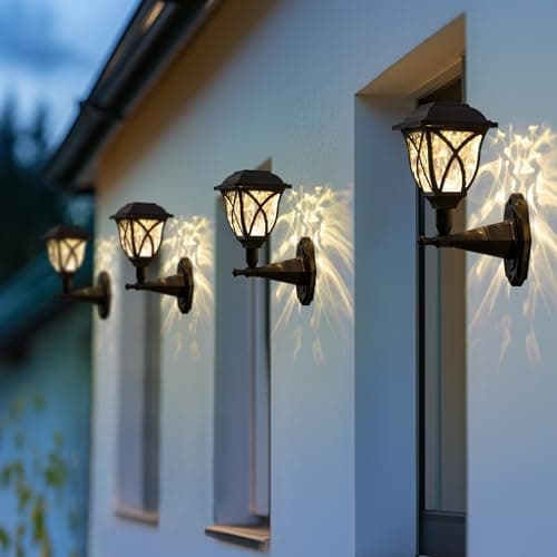 Image of Solpex Solar Lights Outdoor Garden,4 Pack Solar Powered Outdoor Wall Lights, Waterproof Solar Fence Lights Decoration for Patio, Garage, Shed,Yard,Deck,Warm White