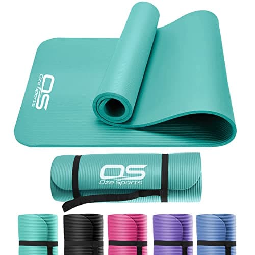 Image of OZE SPORTS Yoga Mat, NBR Foam, Extra Thick, Non-Slip, High Density, Large, for Pilates, Gymnastics, HiiT and Fitness, with Carry Strap (Teal)