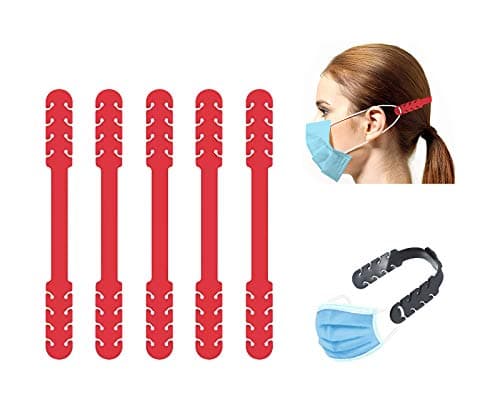 Image of TBOC Mask Extension Strap - [Pack 5 Units] Adjustable Extender [Red] Anti-Tightening Holder Band for Ear Protection Decompression Ear-Loop Anti-Slip Extension Hook Silicone Earsaver with Grips