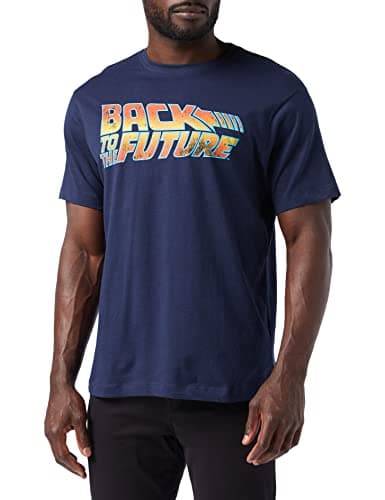 Image of Back to the Future Men's LOGO Regular Fit Crew Neck Short Sleeve T - Shirt, Blue (Navy Navy), X-Large