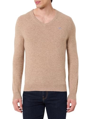 Image of GANT Extrafine Lambswool V-Neck, Dk. Sand Melange, L