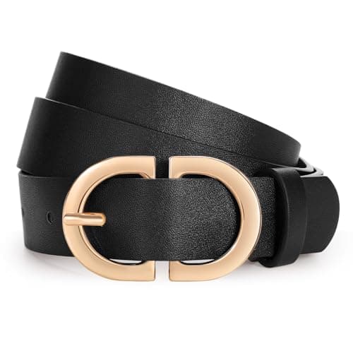 Image of WHIPPY Women Leather Belt for Jeans Trousers Dresses Ladies Fashion Belt with Gold Buckle,Black 32"