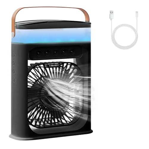 Image of Portable Air Conditioner, 4-in-1 Air Cooler Quiet Mini Air Conditioner Desk Fan, 3 Wind Speeds, 3 Spray Modes, 600ml Water Tank 6 Colors Light Evaporative Cooling Fan for Home Office Outdoor,Black