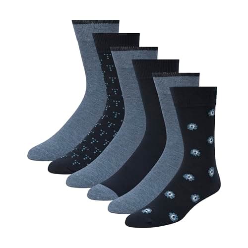 Image of Ted Baker Men's 6 Pack Solid Crew Dress Socks, Blue, OS, Navy/Denim Heather/Floral, One Size