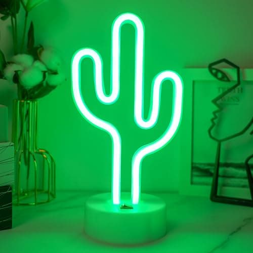 Image of Cactus Neon Sign, Bedroom Night Light - Home Decor Neon Table Lamp - USB Battery Dual use with Base Table Decor Best Gift for Family Birthday Holiday Wedding Party Supplies