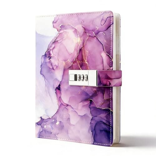 Image of Flhlxzm Secret Diary with Lock for Girls, A5 Teenage Girls Leather Lockable Notebook Password Locked Journals Cute Purple Journal Notebook for Ages 8-18 Girls Birthday Gifts