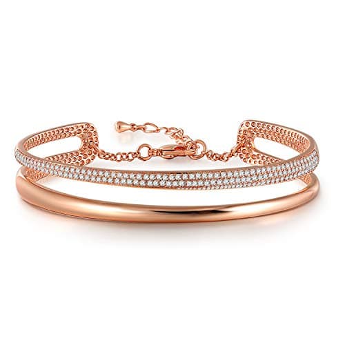 Image of Angelady Rose Gold Bangles Bracelets for Women Girls, Infinity Ladies Friendship Bracelet with 5A Cubic Zirconia Ideal Gifts for Wife Mother Jewelry Gifts Collection (Rose Gold)