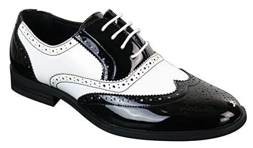 Image of Mens Lace Patent Brogues Shoes Gatsby Classic 1920's Shiny White Black Red