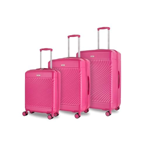 Image of Rock Love Island Suitcase Set of 3 in Pink - Hard Shell Cases for Style Seekers & Travel Lovers - Lightweight & Durable, 360 Swivel Wheels & Telescopic Handle - Small, Medium & Large