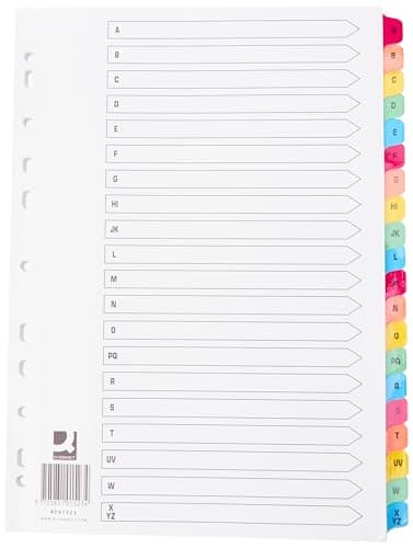 Image of Q-Connect Multi-Punched A-Z 20-Part Reinforced Multi-Colour A4 Index Pre-Printed Tabs