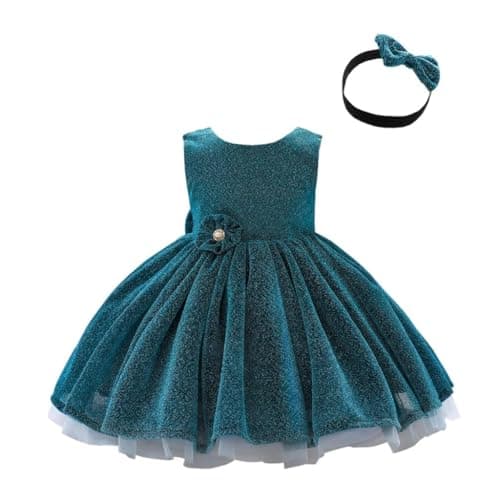 Image of Lito Angels Wedding Bridesmaid Flower Girl Fancy Dress Christmas Party Outfit Ball Gown with Headband Baby Girls Age 9-12 Months, Dark Teal (Tag Number 70)