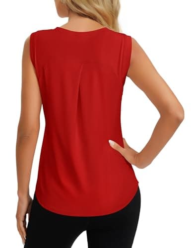Image of Dawnrole Workout Tank Top for Women Gym Athletic Sleeveless Yoga Shirt Crew Neck Tops Red